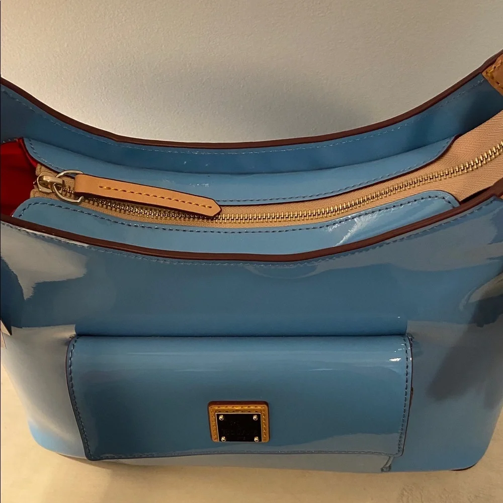 Dooney & Bourke Hobo Shoulder Bag Denim Blue Patent Leather New - Picture 3 of 15